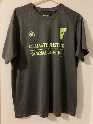 Vermont FC Men s Large Dark Grey Climate Justice Is Social Justice Tee Shirt