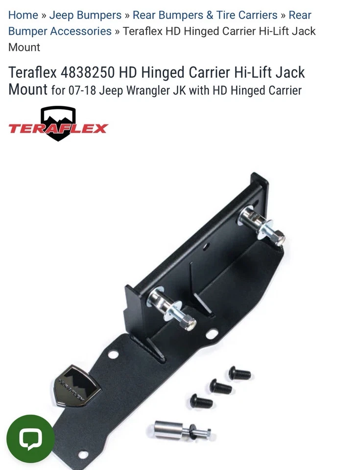 Montaje accesorio con bisagras TeraFlex HD. Compatible con Jeep Wrangler JK/U 2007-2018 Foto 4 de 4