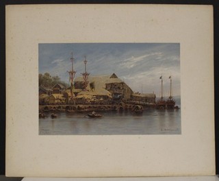 MACAO SING SONG THEATER CHINA 1871 HILDEBRANDT UNUSUAL ANTIQUE LITHOGRAPHIC VIEW