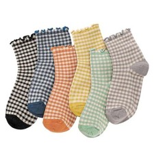 Women Ruffle Striped Frilly Socks, Cute Checkered Ankle One Size 6 Mix Color1