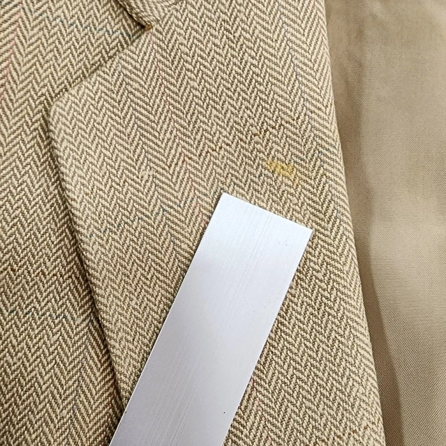 Vintage 80s Ralph Lauren Blazer Womens 4 Tan Silk Blend Twill Herringbone Preppy - Image 3 of 4