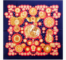 Hermes Silk Scarf Le Roy Soleil 90cm Navy/Red Unused Boxed