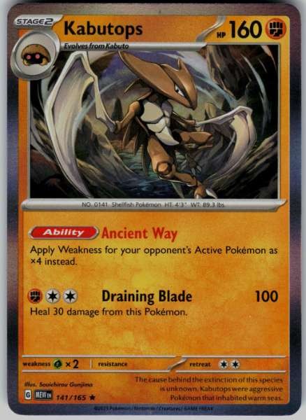 Kabutops 141/165 151 Rare Holo NM Pokemon TCG