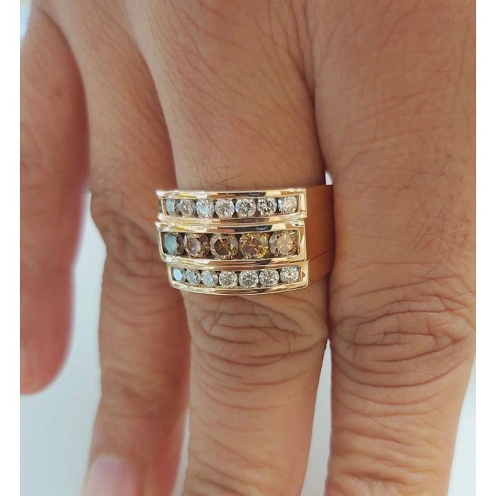 Brown & White Diamond Men’s Band Ring Created Round 3.50Ct 14k Rose Gold Plated - Image 3 of 4