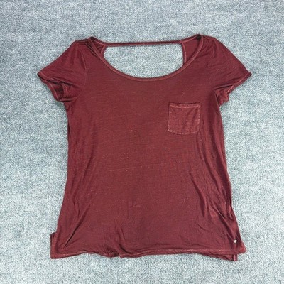 American Eagle Outfitters Womens Medium Burgundy Open Back Pocket T-Shirt Maroon