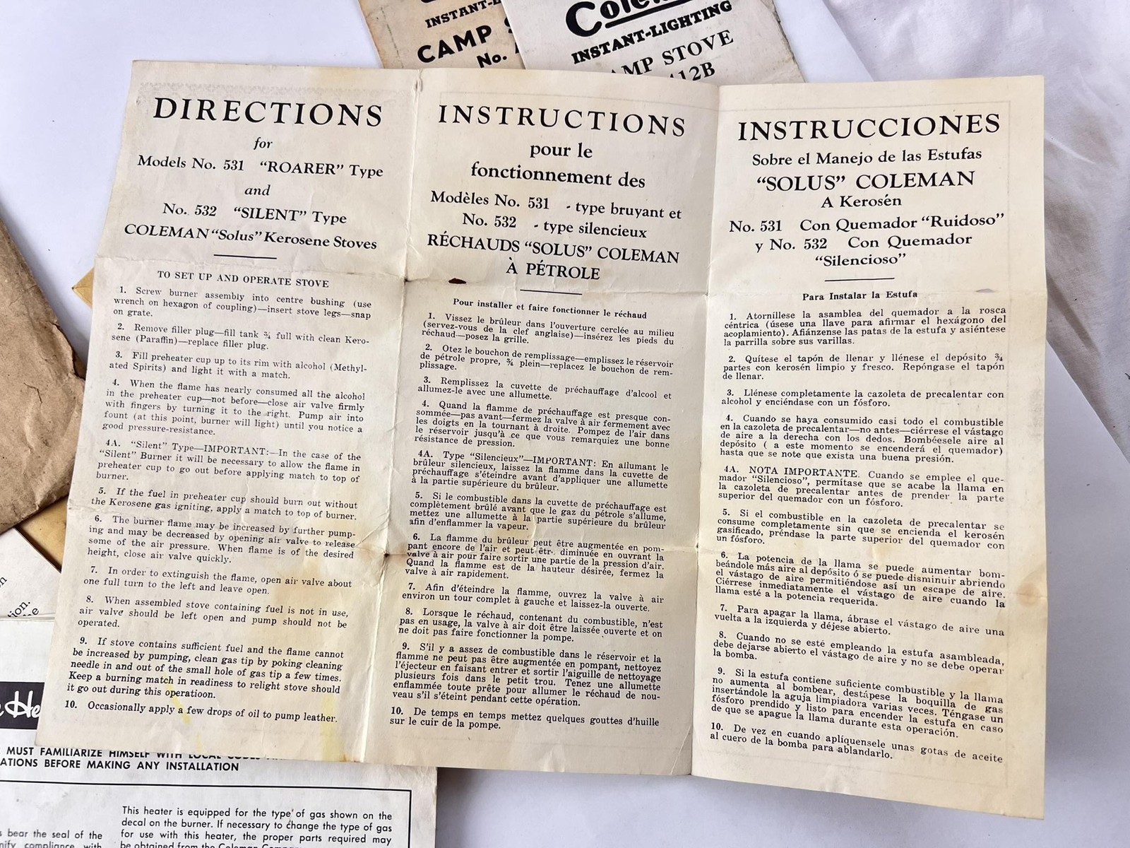 Vintage Coleman Stove Lantern Heater Parts Directions  40s 50s USA Manuals 531