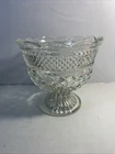 Vintage Large Anchor Hocking Wexford Clear Diamond Cut Glass Pedestal Bowl 8"