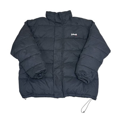 Schott NYC Black Puffer Jacket 90s Vintage Retro Mens Large