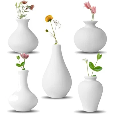 Keramikvase Set 5 Weiße Blumenvasen modern DIY Wohnkultur Geschenk - Bild 1 von 4