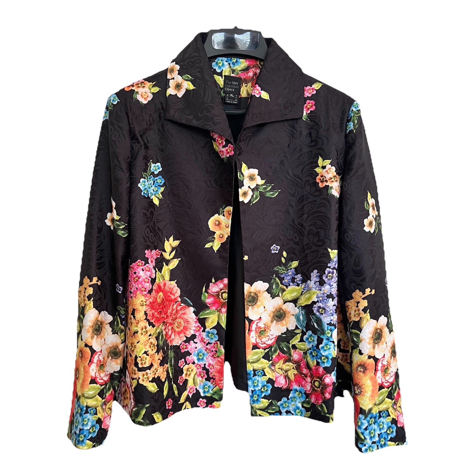 Met Opera Floral Brocade Jacket XL Black Tapestry A-Line 62% Cotton Blend