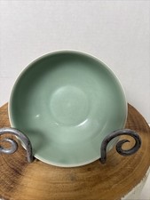 Vintage Chinese Green Celadon Glaze Ceramic Pottery Bowl 5.5  Signed