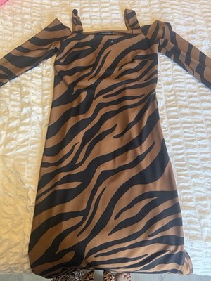 Boston Proper Zebra Animal Print Bodycon Square Neck Long Sleeve Dress XS