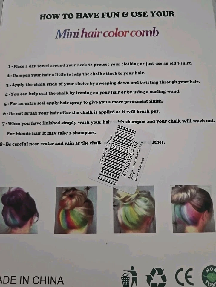 Mini peines de tiza para el cabello 10 piezas color temporal seco húmedo tinte instantáneo fácil de lavar Foto 2 de 2