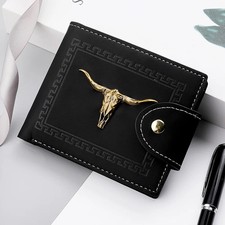 Fashion Oxhead Wallet For Men, Zipper Snap Coin Credit Card Bag, Frosted Leather