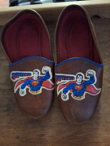 VTG Superman Leather Youth Kids Bedroom House Slippers 1974 RARE Superhero