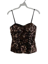 Vintage Y2K Cache Womens Small Embellished Sequin Corset Baby Doll Top Shirt