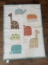 VTG Pottery Barn Kids Quilt Crib Nursery Zoo Animals Turtle Giraffe Elephant