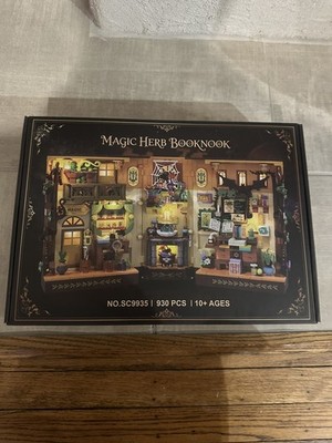 Herb Book Nook Building Set with Light, DIY Booknook Building Block Kit for H...