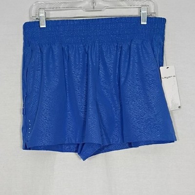 NWT Layer 8 Womens Dazzling Blue Top Knotch Woven Run Short Size XL Workout