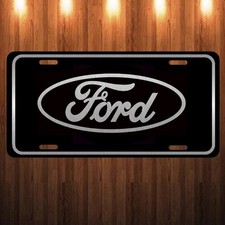 Laser Etched Engraved Ford Oval Logo On Brushed Aluminum License Plate Tag
