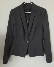 Worthington Admiral Gray Business Career 1 Button Blazer Jacket Size 4 NWT 60