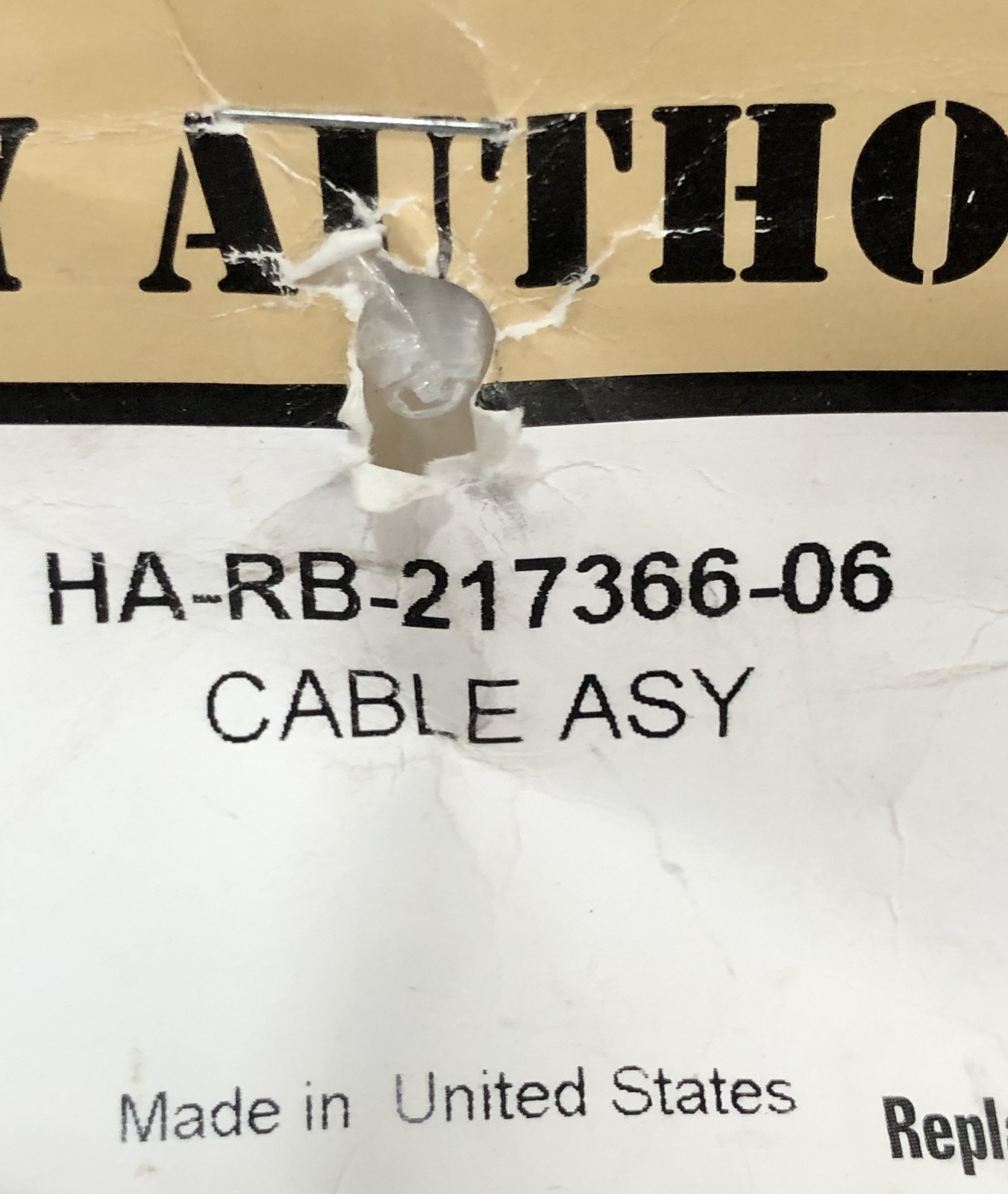 BRAND NEW - FACTORY AUTHORIZED PARTS / HA-RB-217366-06 Cable Asy - FREE SHIPPING