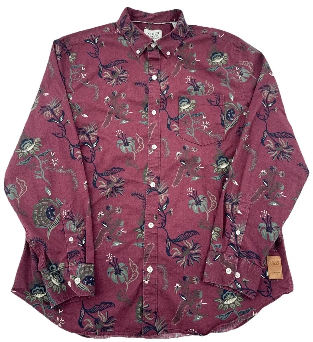 T-shirt Homme Scotch & Soda - Manches Courtes - Motif Fleuri Hawaii - Coupe Slim - Marron - Taille S