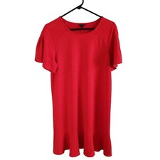 Ann Taylor Women Size M Red Tee Shirt Dress with Ruffled Hem Short Sleeves
