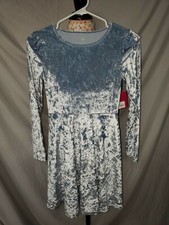 SALE*SO Girls Sz L Silver Blue Ruffle Sleeve Dress OP $30 NWT