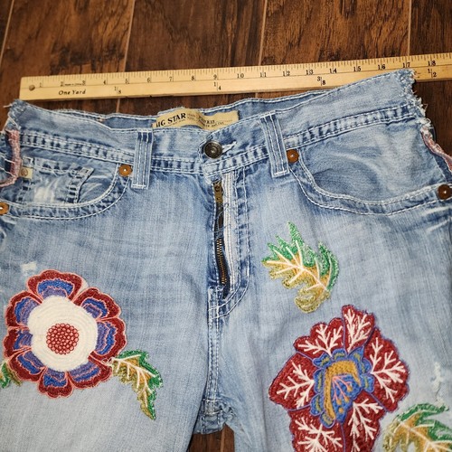 Big Star Upcycled Jeans Embroidered Patches Artsy Boho Fringe Distressed... - Picture 7 of 13