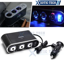 3-Port Extension Splitter USB Charger Power Car Cigarette Lighter Socket Adapter