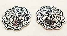 Jeremiah Watt Pair Conchos Floral Stainless Steel Screw Back Horse Tack Black 