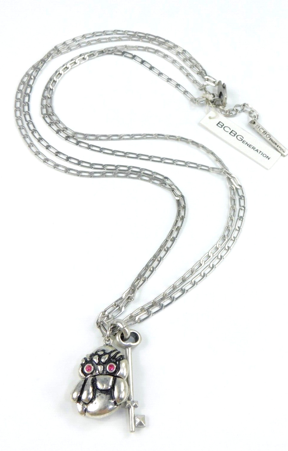 BCBGeneration 34" Long Silver Tone Multi Chain Ow… - image 1