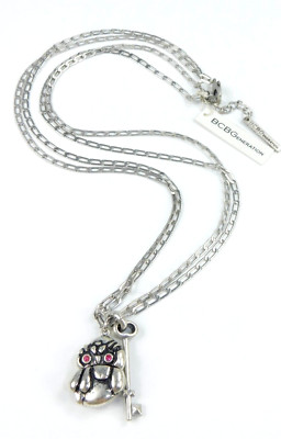 BCBGeneration 34'' Long Silver Tone Multi Chain Owl & Key Pendant Necklace