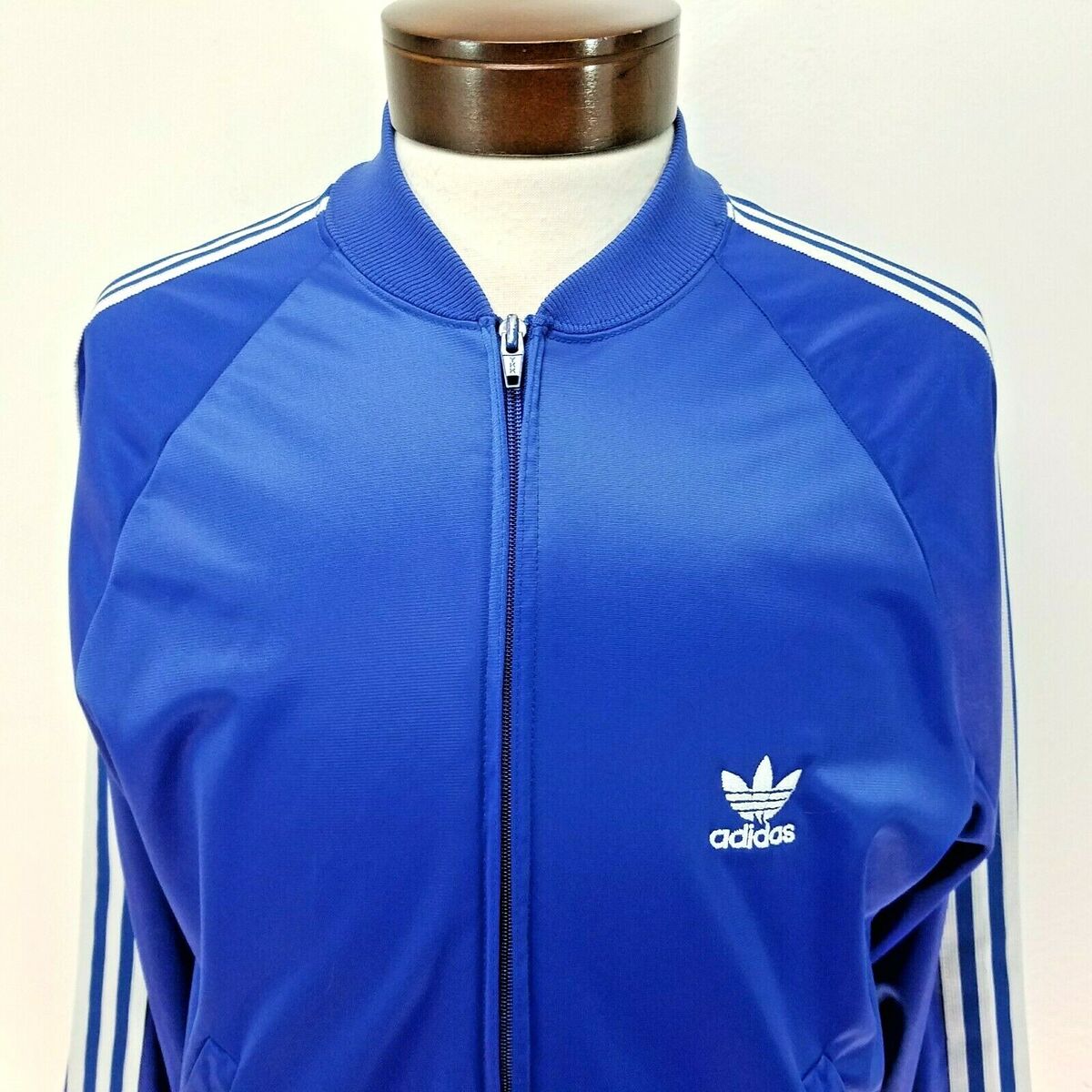 Vtg 80's ADIDAS ATP Keyrolan 3 stripes Blue Track Jacket Zip Up