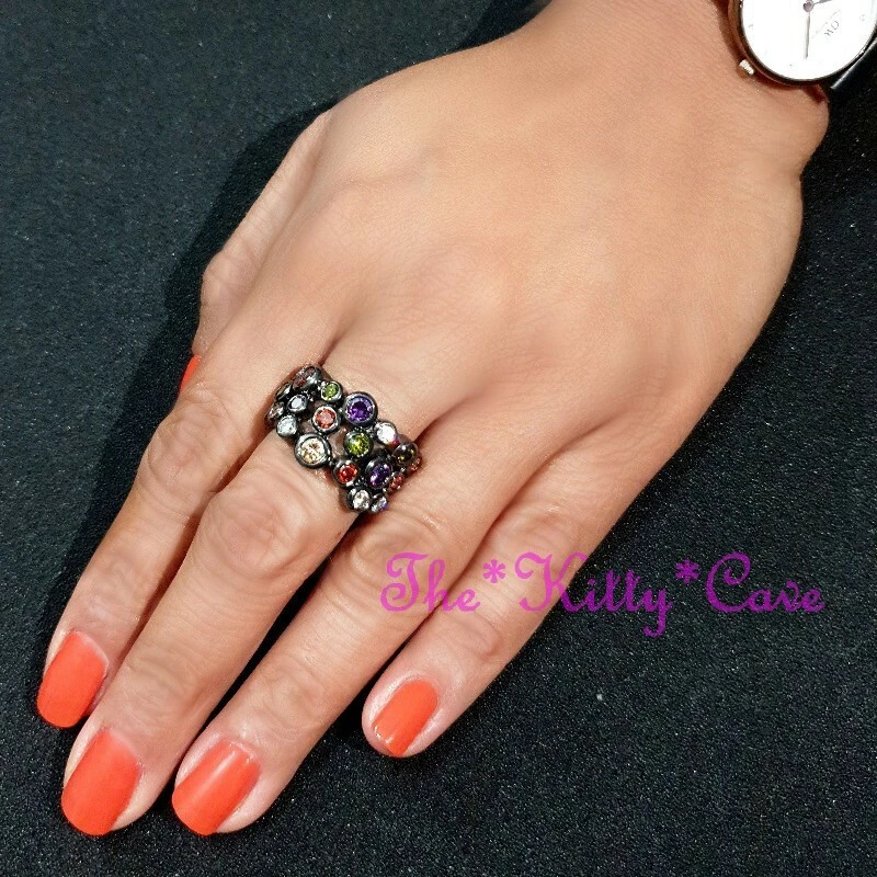 CZ Crystal Zirconia Multi Coloured Rainbow Retro Ossie Bubble Band Cocktail Ring - Image 3 of 4