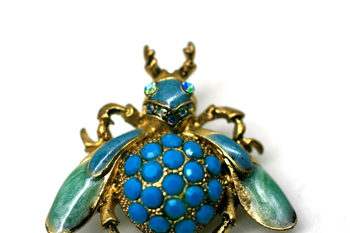 Brooch Pin Figural Bumble Bee crystal enamel Metal Vintage O2 - 第 2/4 張圖片