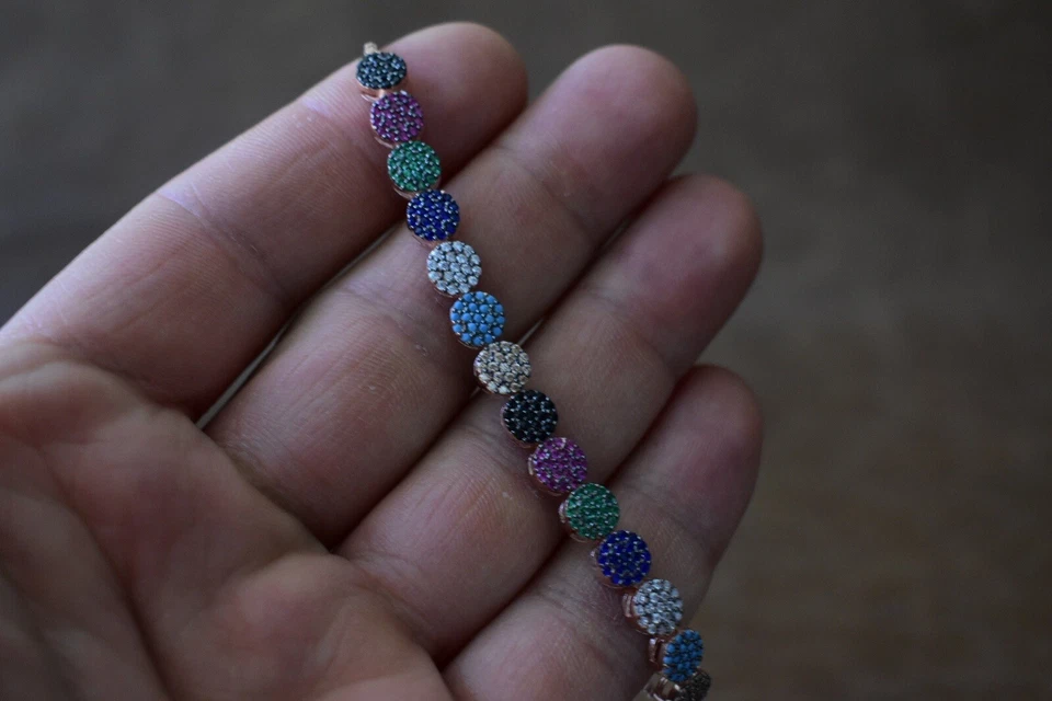 Pulsera hecha a mano de plata de ley 925 con múltiples piedras estilo turco otomano Foto 2 de 4