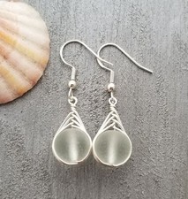 Hawaiian Jewelry Sea Glass Earrings, Light Weight Wire Braided Small Earrings,