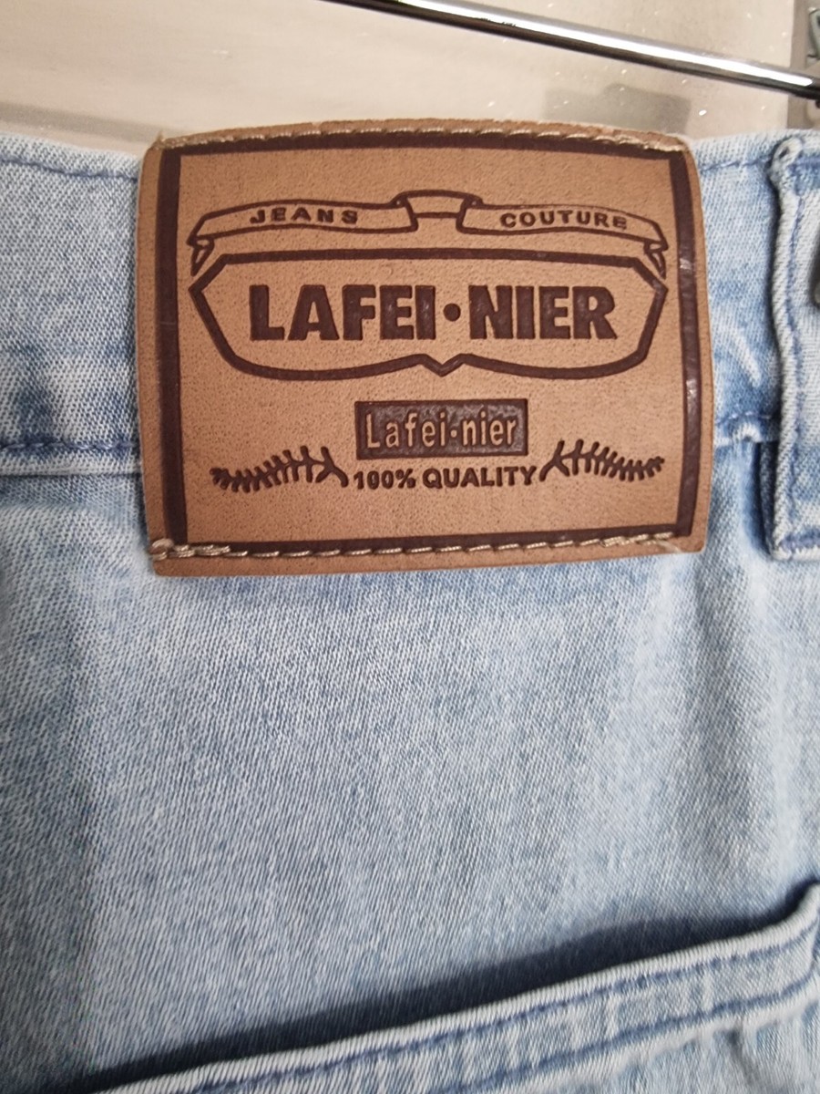 Jean Vintage Lafei.nier Couture - Taille 38, Côtés Ajourés Avec Tresse Et Strass, Style Extensible