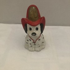 Vintage Jasco FIRE DEPARTMENT Dalmatian Dog Piggy Bank 6" coin saver w/ stopper