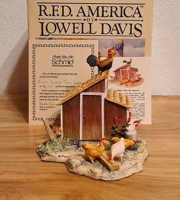 Lowell Davis ''Eyes Bigger Than His Stomach '' Figurine Fox Chickens Hen House...