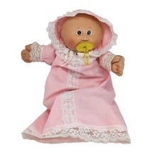 VINTAGE CABBAGE PATCH KIDS DOLL BALD BOY BROWN EYES PINK OUTFIT + PACIFIER