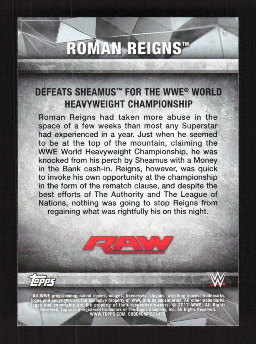2017 Topps WWE Road To WrestleMania Roman Reigns #1 - Picture 2 of 2