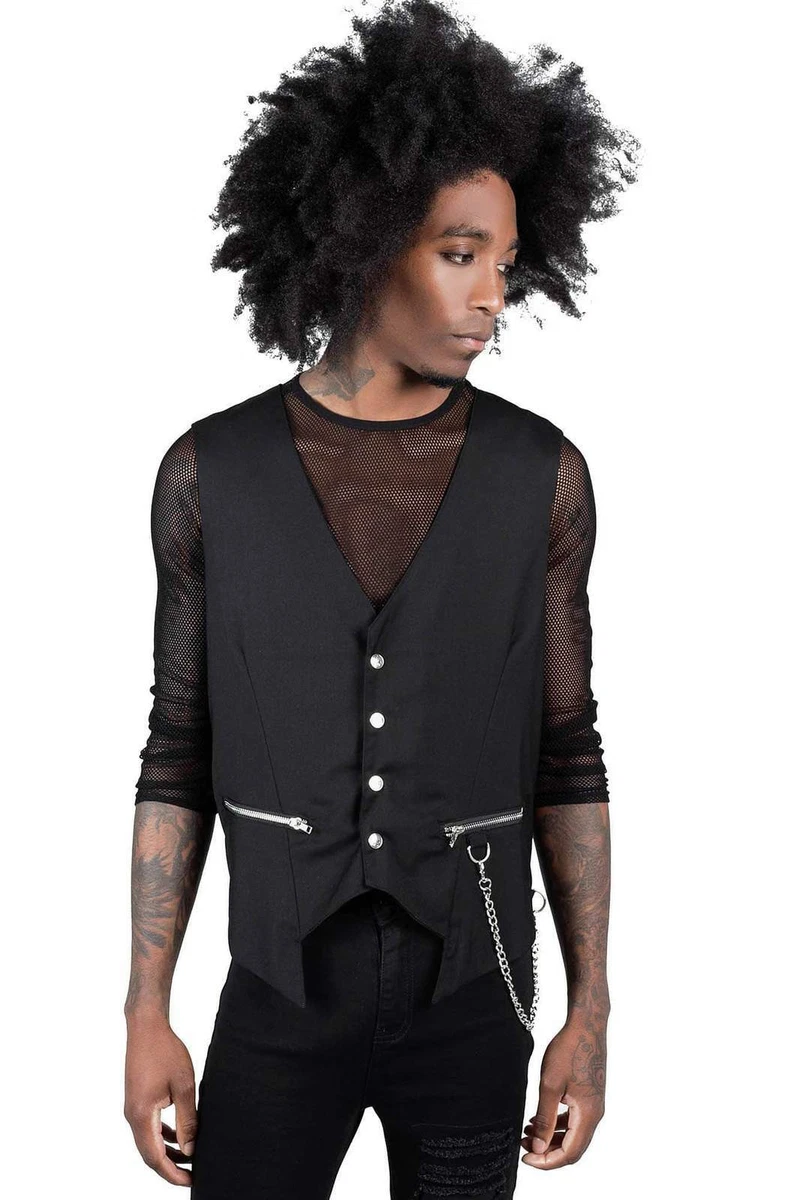 Killstar Dead Man s Black Solid Goth Steampunk Chain Waistcoat