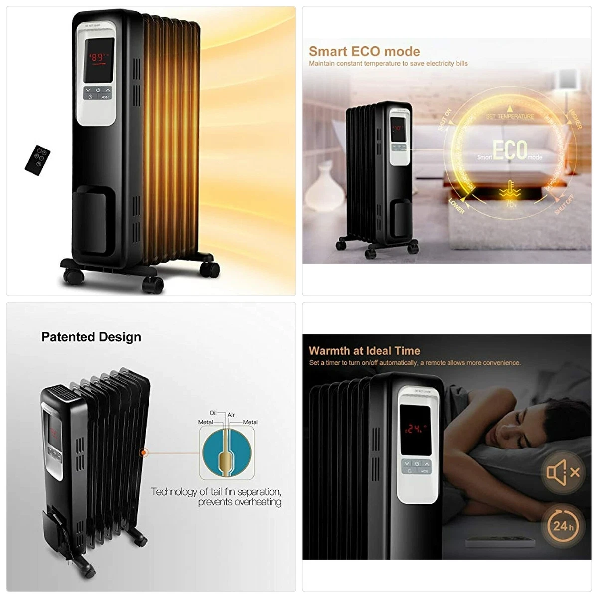 Space Heater, KopBeau 1500W Oil Filled Radiator Electric Heater with  Digital The | eBay
