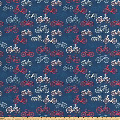 Fahrrad Satin Stoff als Meterware Bike Sketch auf Blau