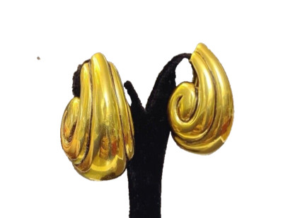 Yves Saint Laurent Vintage goldfarbene Metall Muschelform Ohrringe, Paris 80er Jahre