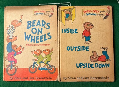 Lot Of 2 Vintage Berenstain Bears Books Bears On Wheels/Inside, Outside, Upside