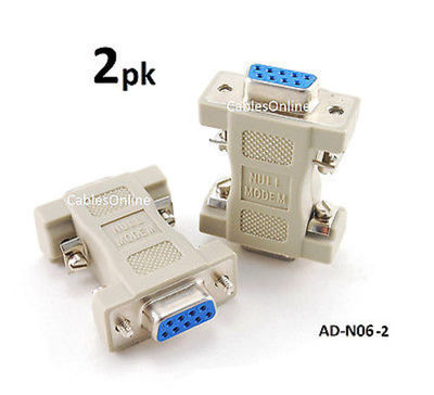 2-PACK DB9 Null Modem Female/Female Data Transfer Adapter/Gender Changer